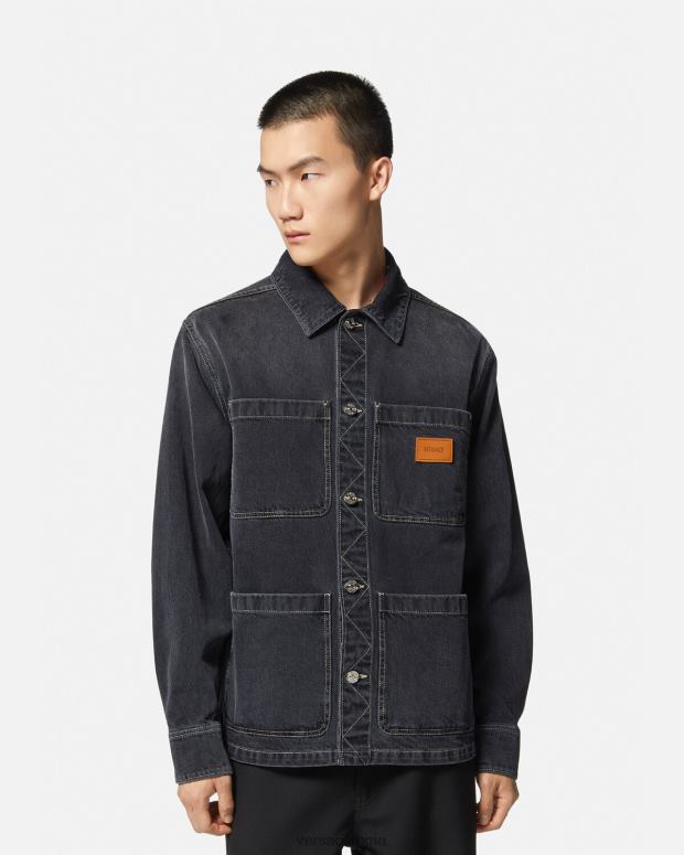 esso Versace uomini sovracamicia in denim con logo grigio JT08Z1324 vestiario