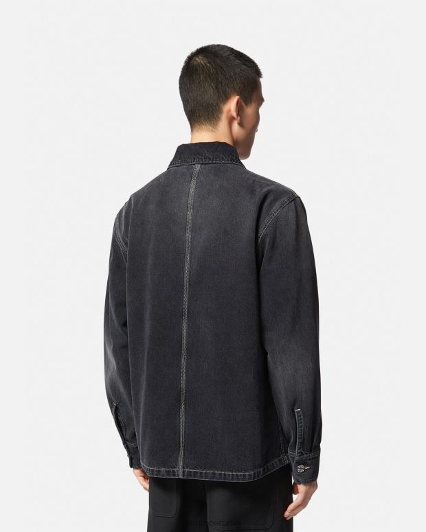 esso Versace uomini sovracamicia in denim con logo grigio JT08Z1324 vestiario