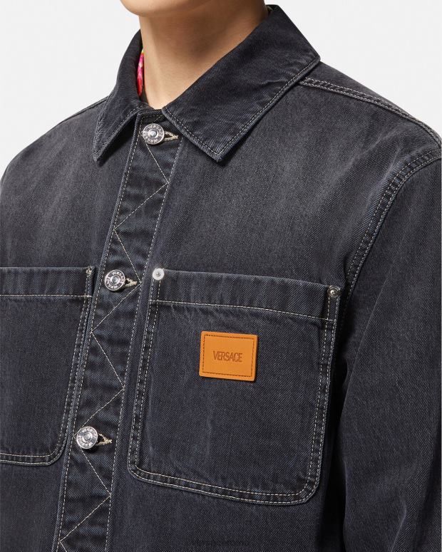 esso Versace uomini sovracamicia in denim con logo grigio JT08Z1324 vestiario
