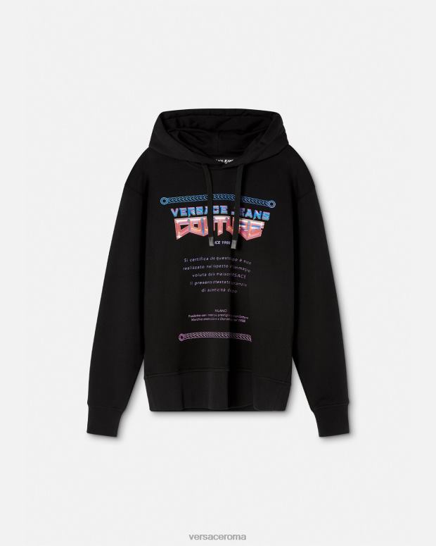 esso Versace uomini Felpa con cappuccio con logo di garanzia nero JT08Z2366 vestiario