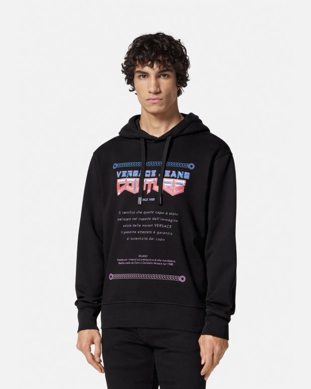 esso Versace uomini Felpa con cappuccio con logo di garanzia nero JT08Z2366 vestiario