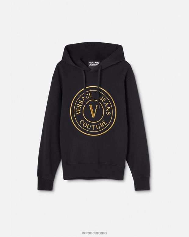 esso Versace uomini Felpa con cappuccio con stemma V oro nero JT08Z2364 vestiario