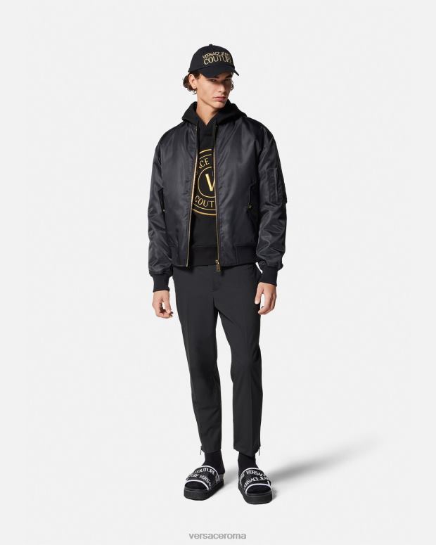 esso Versace uomini Felpa con cappuccio con stemma V oro nero JT08Z2364 vestiario
