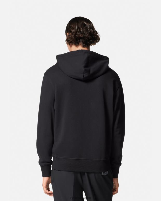 esso Versace uomini Felpa con cappuccio con stemma V oro nero JT08Z2364 vestiario