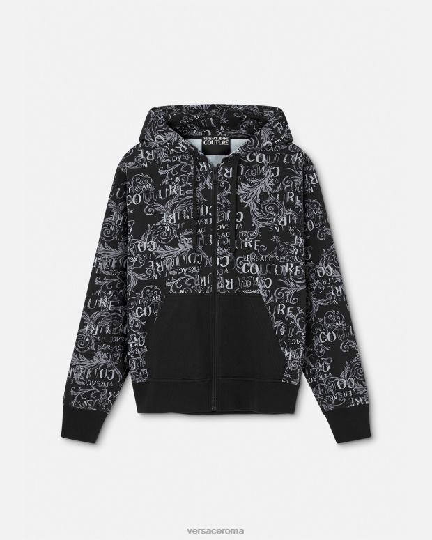 esso Versace uomini Felpa con cappuccio e zip con logo couture nero JT08Z2405 vestiario