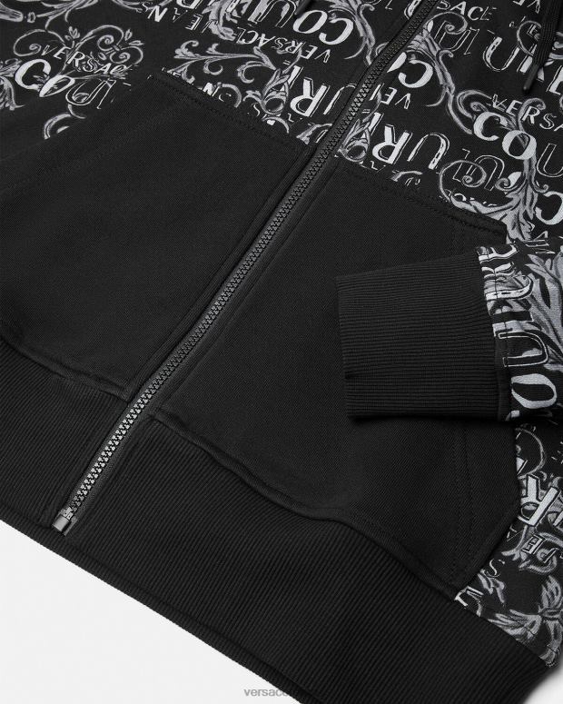 esso Versace uomini Felpa con cappuccio e zip con logo couture nero JT08Z2405 vestiario