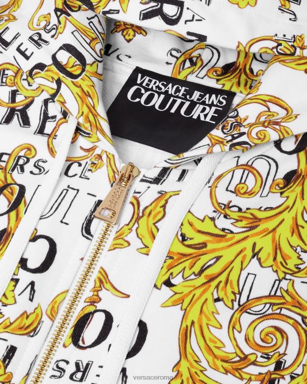 esso Versace uomini Felpa con cappuccio e zip con logo couture oro e bianco JT08Z2404 vestiario