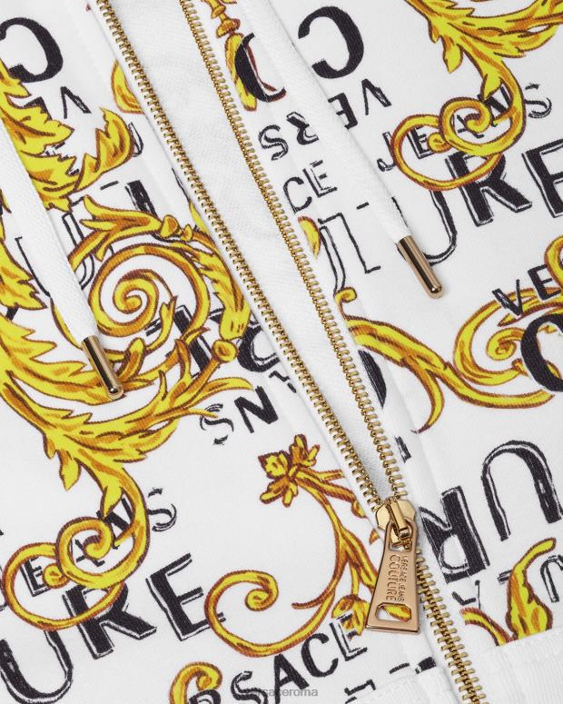 esso Versace uomini Felpa con cappuccio e zip con logo couture oro e bianco JT08Z2404 vestiario