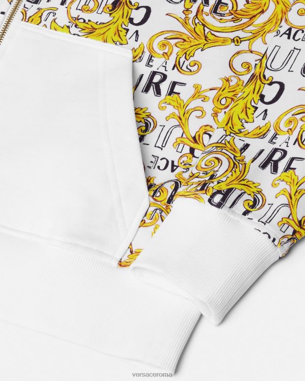esso Versace uomini Felpa con cappuccio e zip con logo couture oro e bianco JT08Z2404 vestiario