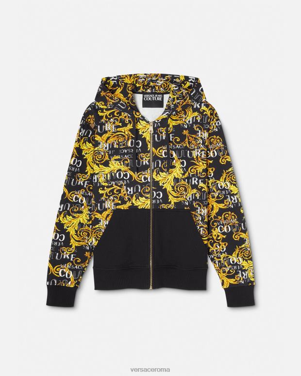 esso Versace uomini Felpa con cappuccio e zip con logo couture oro nero JT08Z2403 vestiario