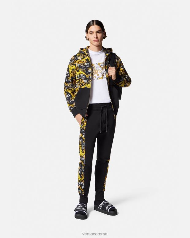 esso Versace uomini Felpa con cappuccio e zip con logo couture oro nero JT08Z2403 vestiario