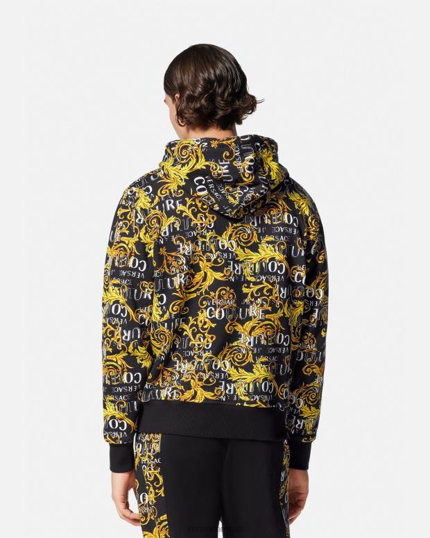 esso Versace uomini Felpa con cappuccio e zip con logo couture oro nero JT08Z2403 vestiario