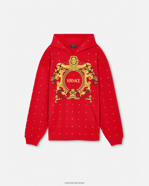 esso Versace uomini Felpa con cappuccio con griglia di cristalli barocchi rosso JT08Z1421 vestiario