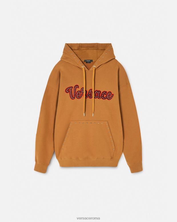 esso Versace uomini Felpa con cappuccio con logo varsity borchiato arancia JT08Z1426 vestiario