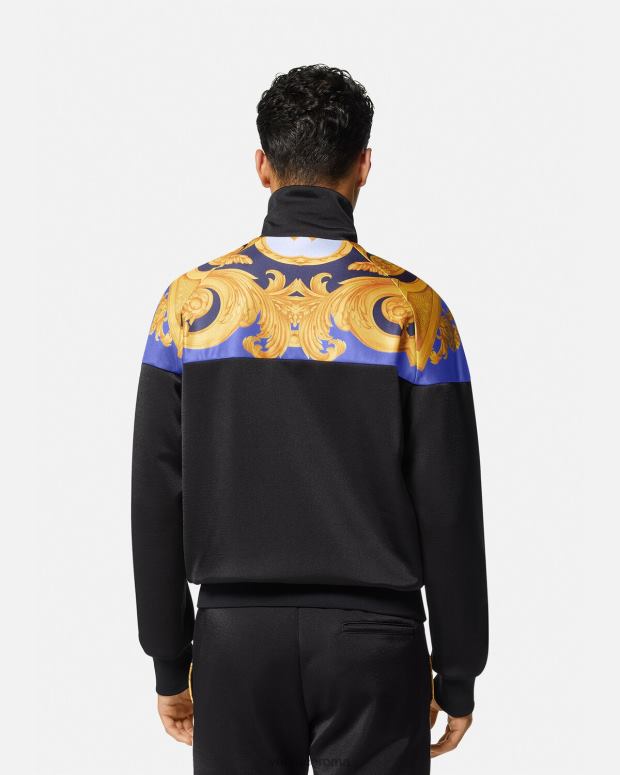 esso Versace uomini Felpa con zip barocco 660 blu e oro JT08Z1417 vestiario