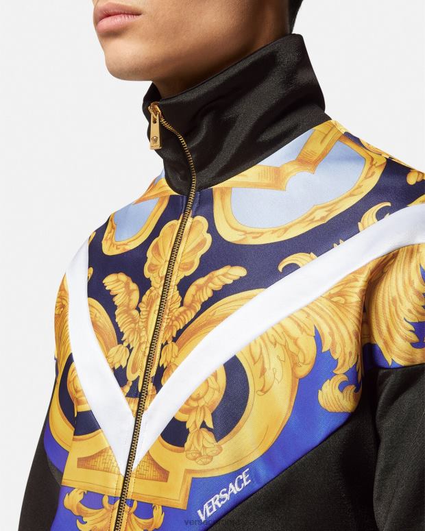 esso Versace uomini Felpa con zip barocco 660 blu e oro JT08Z1417 vestiario