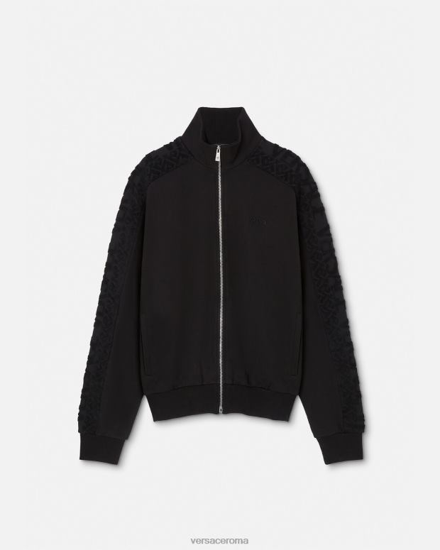 esso Versace uomini Felpa con zip in spugna con logo nero JT08Z1427 vestiario