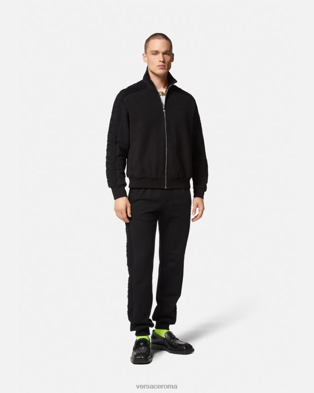 esso Versace uomini Felpa con zip in spugna con logo nero JT08Z1427 vestiario