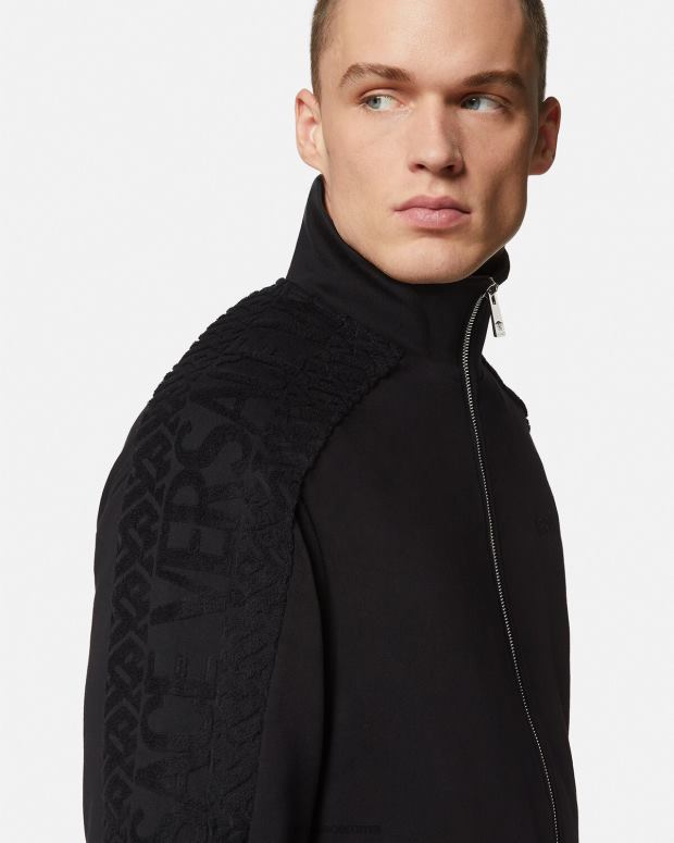 esso Versace uomini Felpa con zip in spugna con logo nero JT08Z1427 vestiario