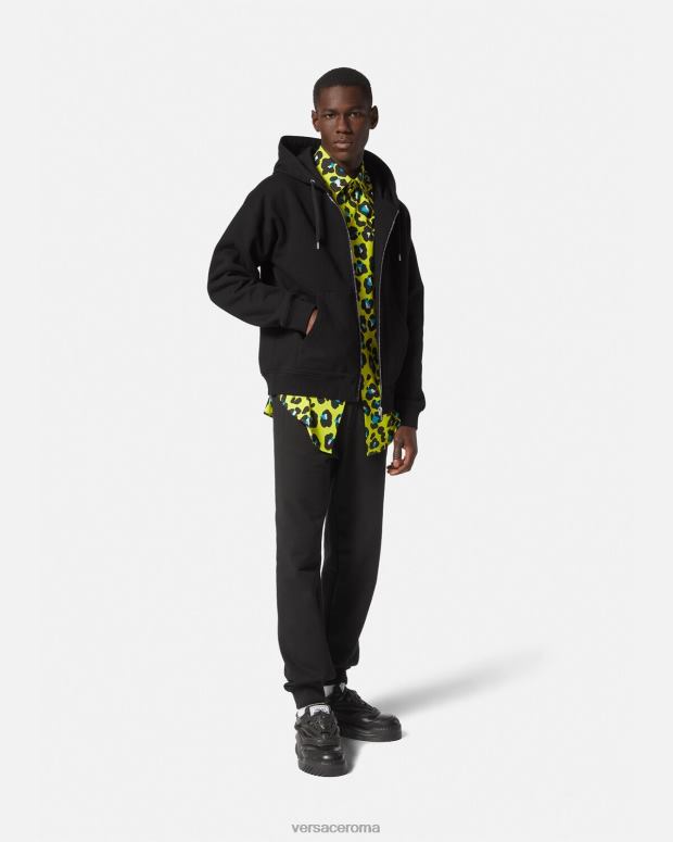 esso Versace uomini felpa con cappuccio e zip con logo nero JT08Z1413 vestiario