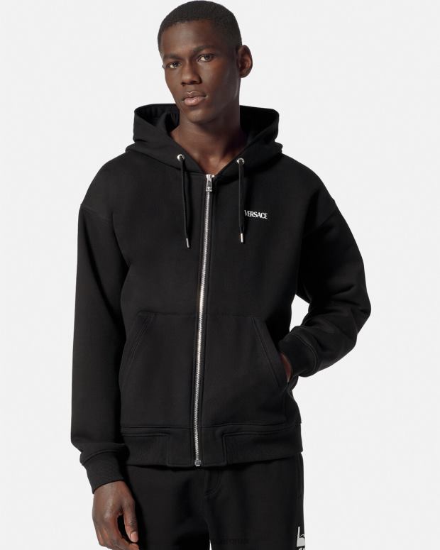 esso Versace uomini felpa con cappuccio e zip con logo nero JT08Z1413 vestiario
