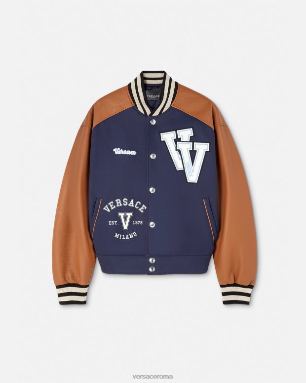 esso Versace uomini Bomber con logo varsity blu e marrone JT08Z1257 vestiario