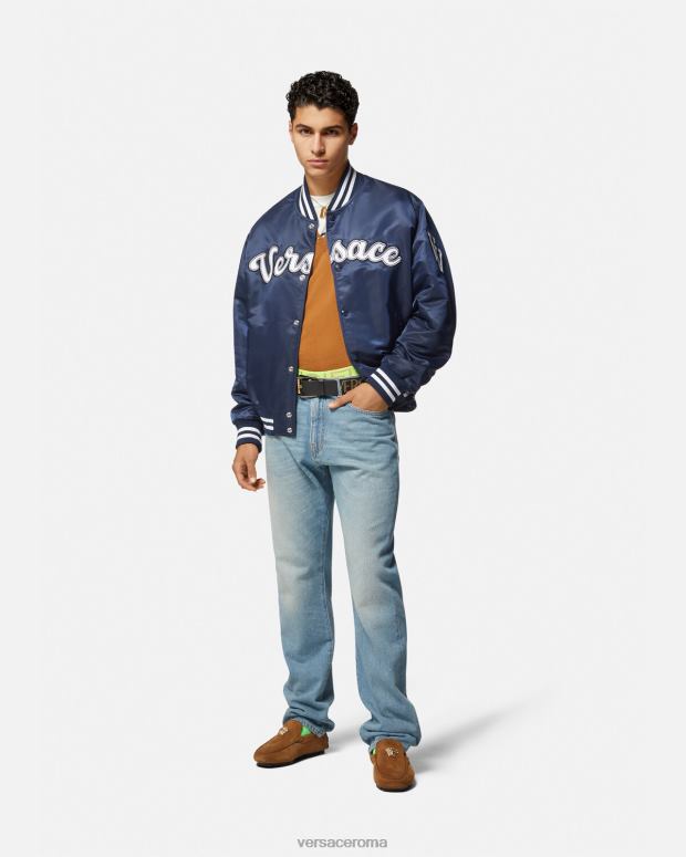 esso Versace uomini Bomber universitario in nylon blu JT08Z1230 vestiario