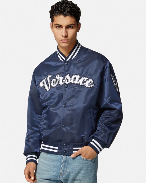 esso Versace uomini Bomber universitario in nylon blu JT08Z1230 vestiario