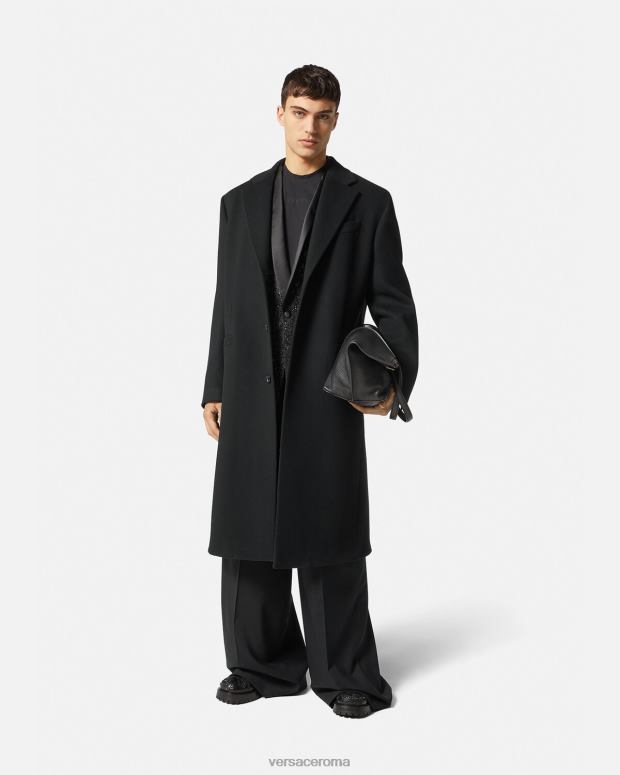 esso Versace uomini Cappotto monopetto in lana nero JT08Z1245 vestiario