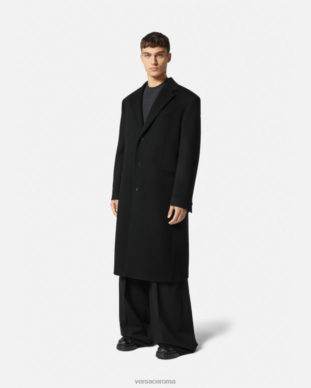 esso Versace uomini Cappotto monopetto in lana nero JT08Z1245 vestiario