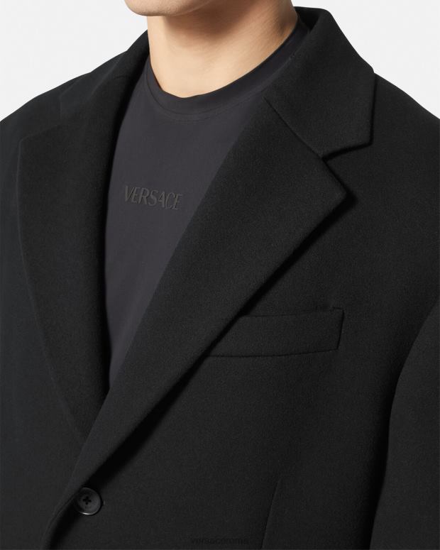 esso Versace uomini Cappotto monopetto in lana nero JT08Z1245 vestiario