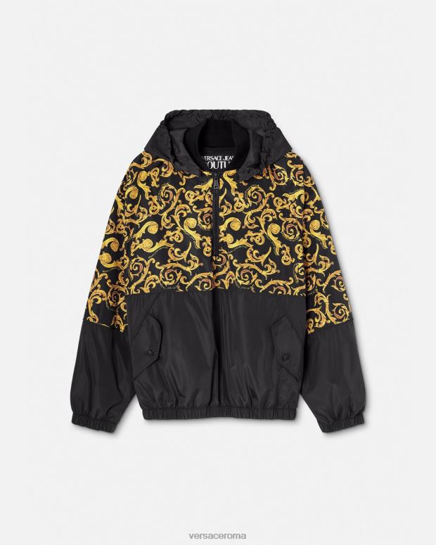 esso Versace uomini giacca con cappuccio sketch couture oro nero JT08Z2380 vestiario