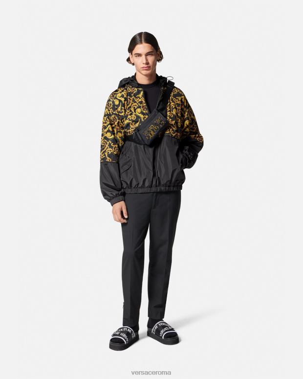 esso Versace uomini giacca con cappuccio sketch couture oro nero JT08Z2380 vestiario