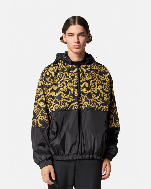 esso Versace uomini giacca con cappuccio sketch couture oro nero JT08Z2380 vestiario