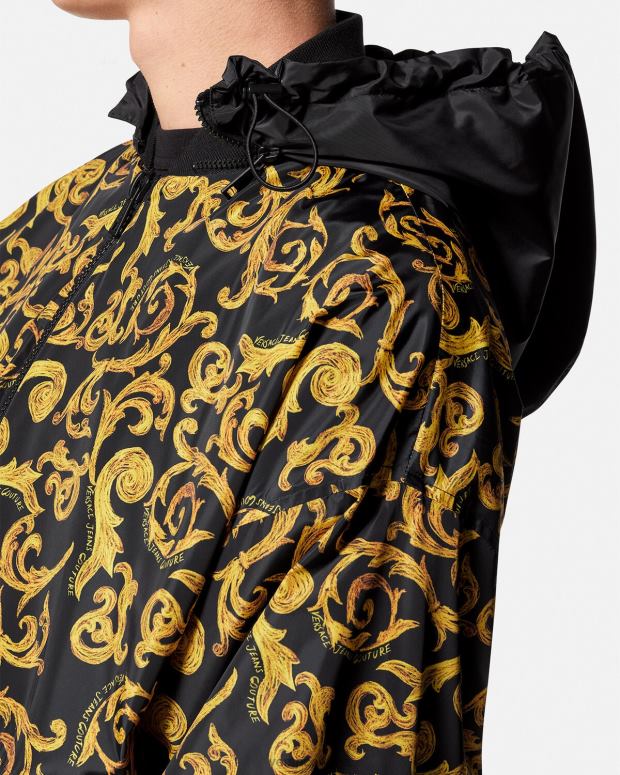 esso Versace uomini giacca con cappuccio sketch couture oro nero JT08Z2380 vestiario