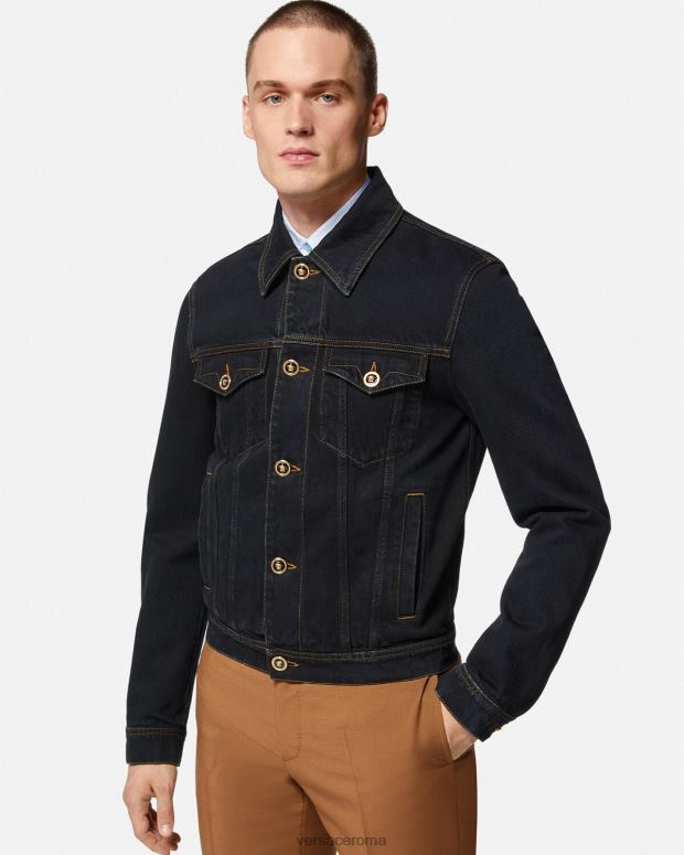 esso Versace uomini giacca di jeans con medusa nero JT08Z1252 vestiario