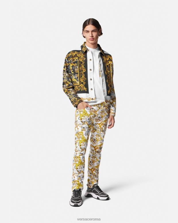 esso Versace uomini giacca di jeans couture con logo oro e bianco JT08Z2416 vestiario