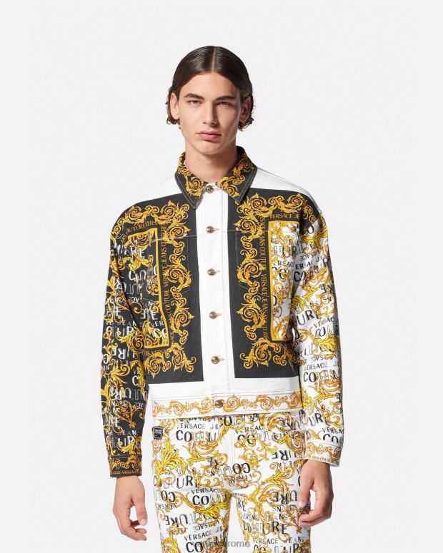 esso Versace uomini giacca di jeans couture con logo oro e bianco JT08Z2416 vestiario