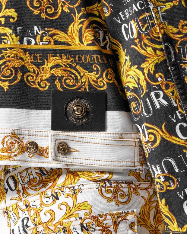 esso Versace uomini giacca di jeans couture con logo oro e bianco JT08Z2416 vestiario