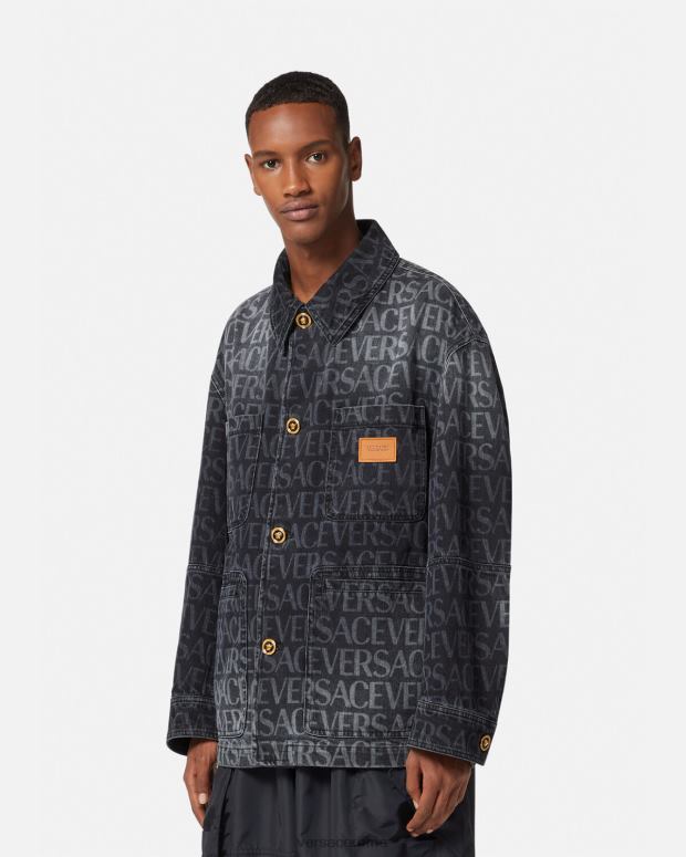 esso Versace uomini giacca di jeans integrale nero e stampa JT08Z1224 vestiario