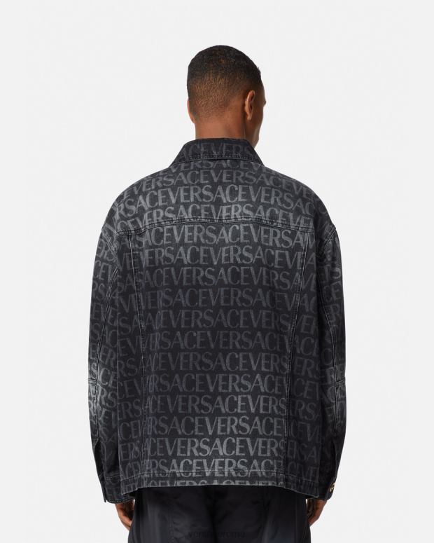 esso Versace uomini giacca di jeans integrale nero e stampa JT08Z1224 vestiario