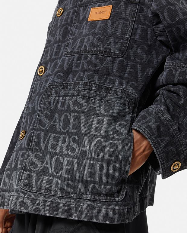esso Versace uomini giacca di jeans integrale nero e stampa JT08Z1224 vestiario
