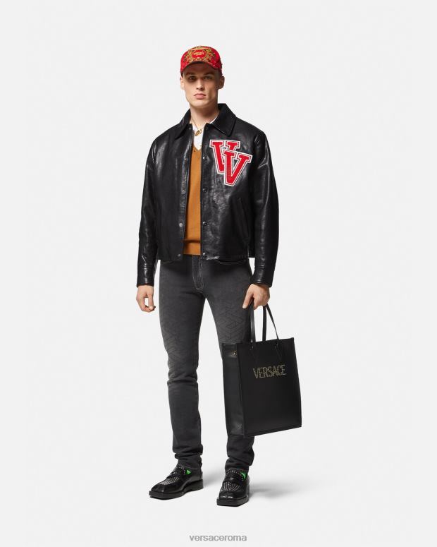 esso Versace uomini giacca di pelle universitaria nero JT08Z1258 vestiario