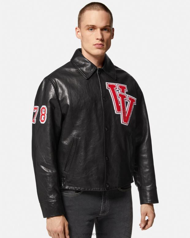 esso Versace uomini giacca di pelle universitaria nero JT08Z1258 vestiario
