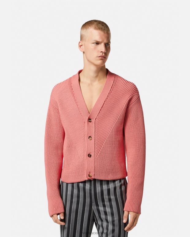 esso Versace uomini Cardigan in maglia con intarsio rosa JT08Z1334 vestiario