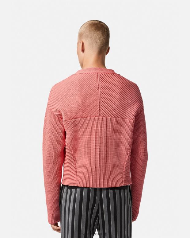 esso Versace uomini Cardigan in maglia con intarsio rosa JT08Z1334 vestiario