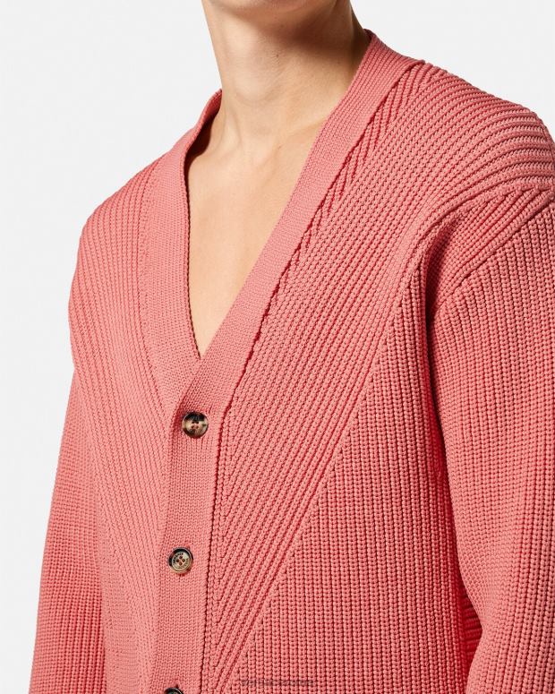 esso Versace uomini Cardigan in maglia con intarsio rosa JT08Z1334 vestiario
