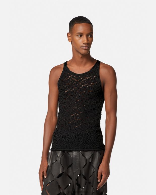 esso Versace uomini canotta la greca in maglia di pizzo nero JT08Z1340 vestiario