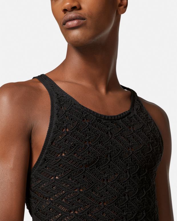 esso Versace uomini canotta la greca in maglia di pizzo nero JT08Z1340 vestiario