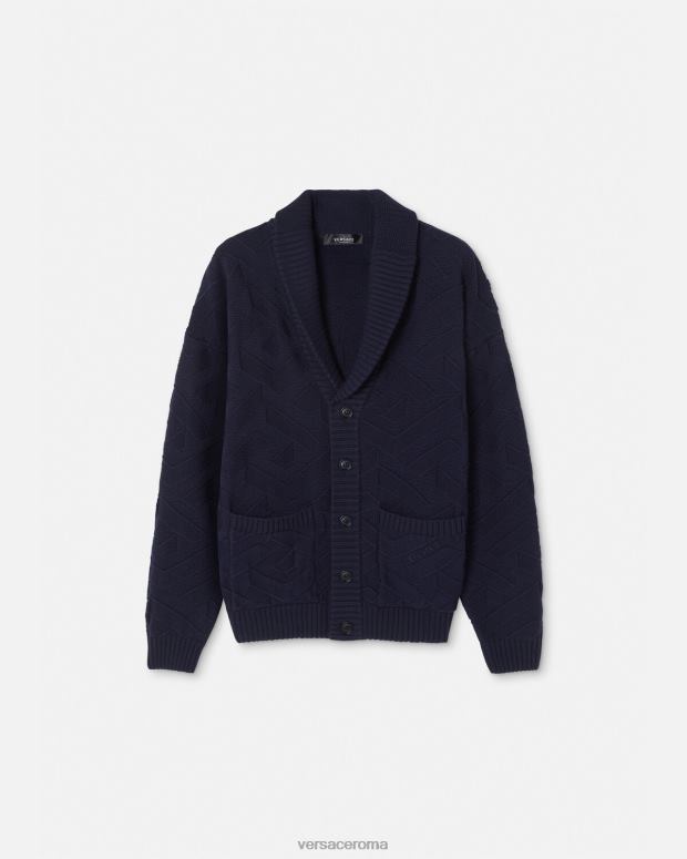 esso Versace uomini cardigan in maglia la greca blu JT08Z1343 vestiario